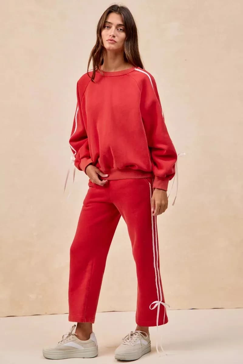 BiBi Side Lined Bow Details Fleece Sweatpants