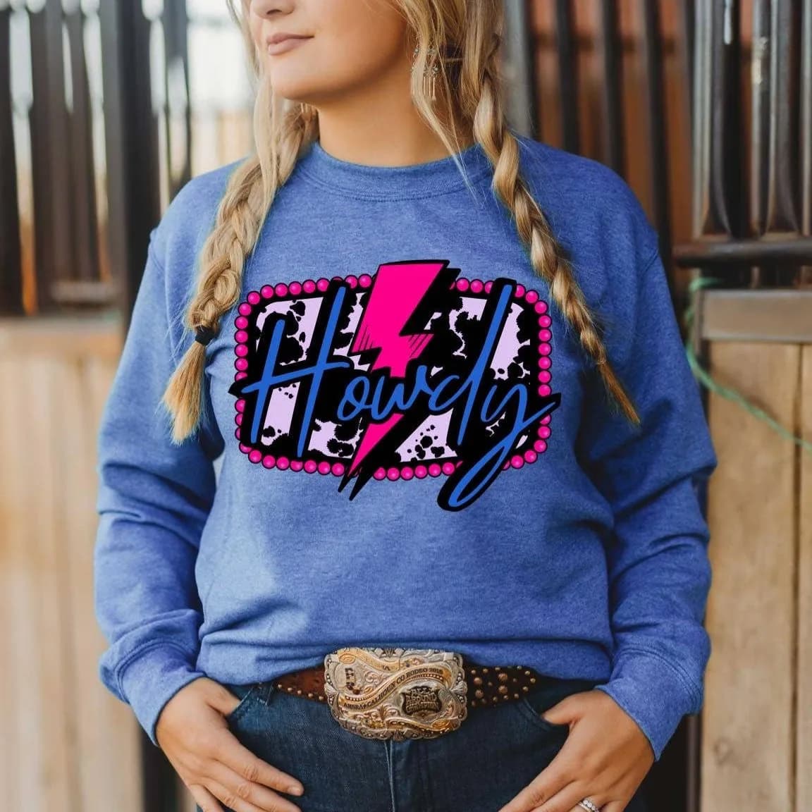 Howdy Lighting Bolt Cowprint Sweatshirt