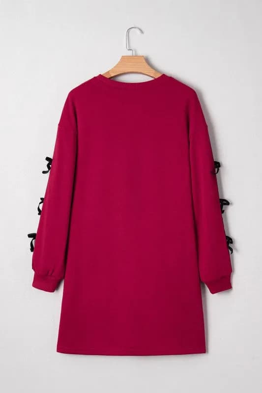Valentine Bow Tie Long Sleeve Sweatshirt Dress