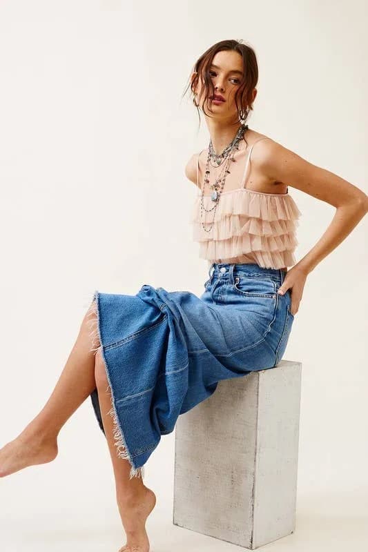 Ruffled Tulle Tiered Cropped Tank Top