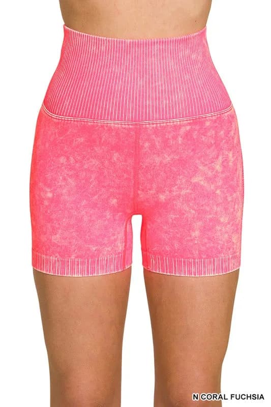 Zenana High Waisted Seamless Washed Shorts Multiple Colors!!
