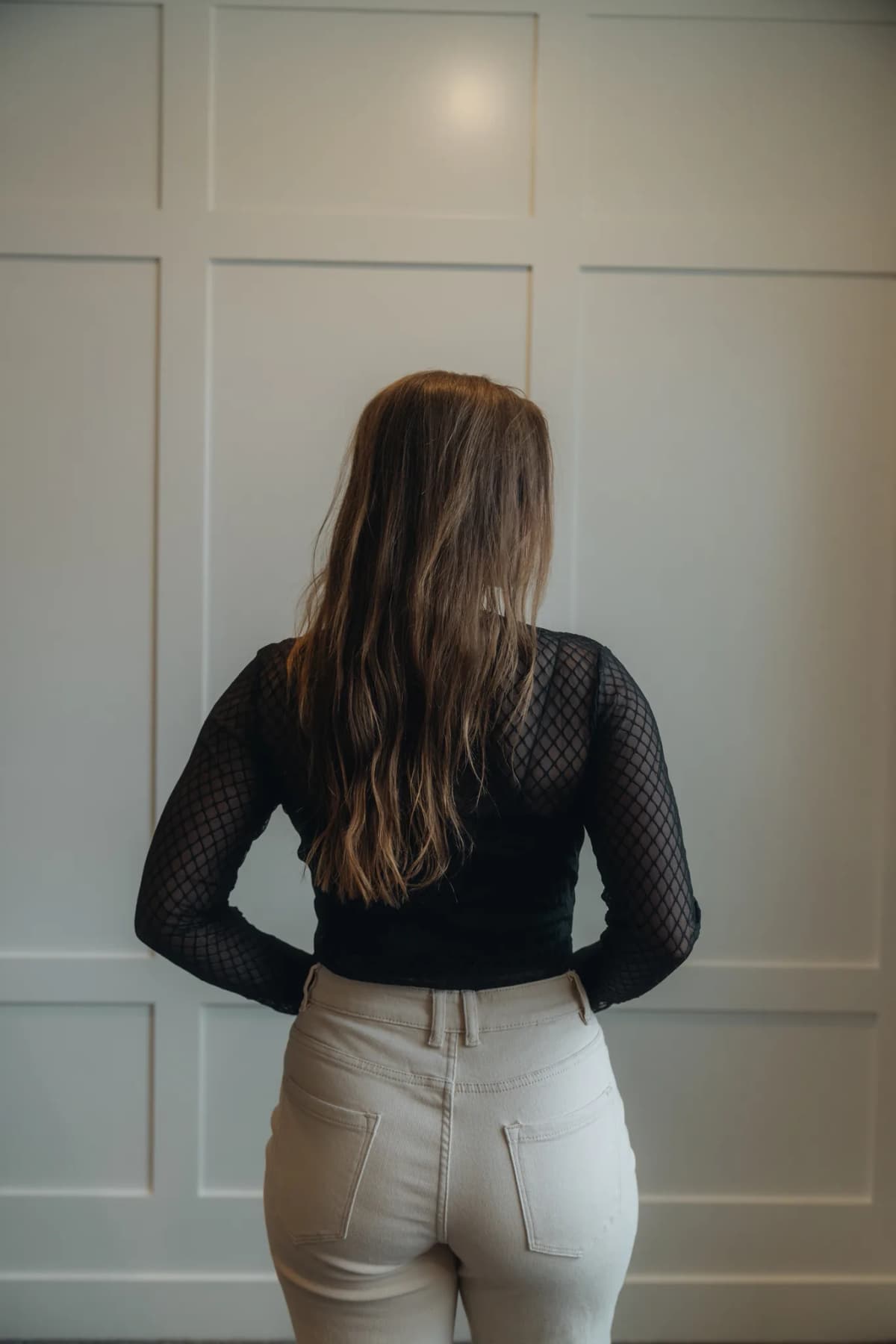 Lattice Mesh Round Neck Long Sleeve Bodysuit