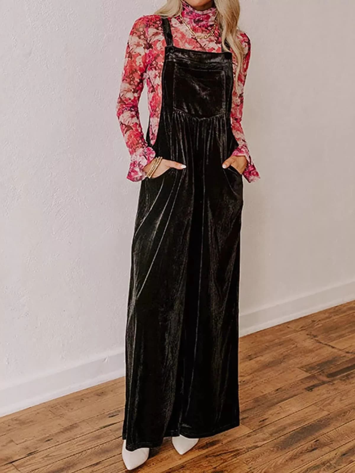Velvet Wide Leg Overalls