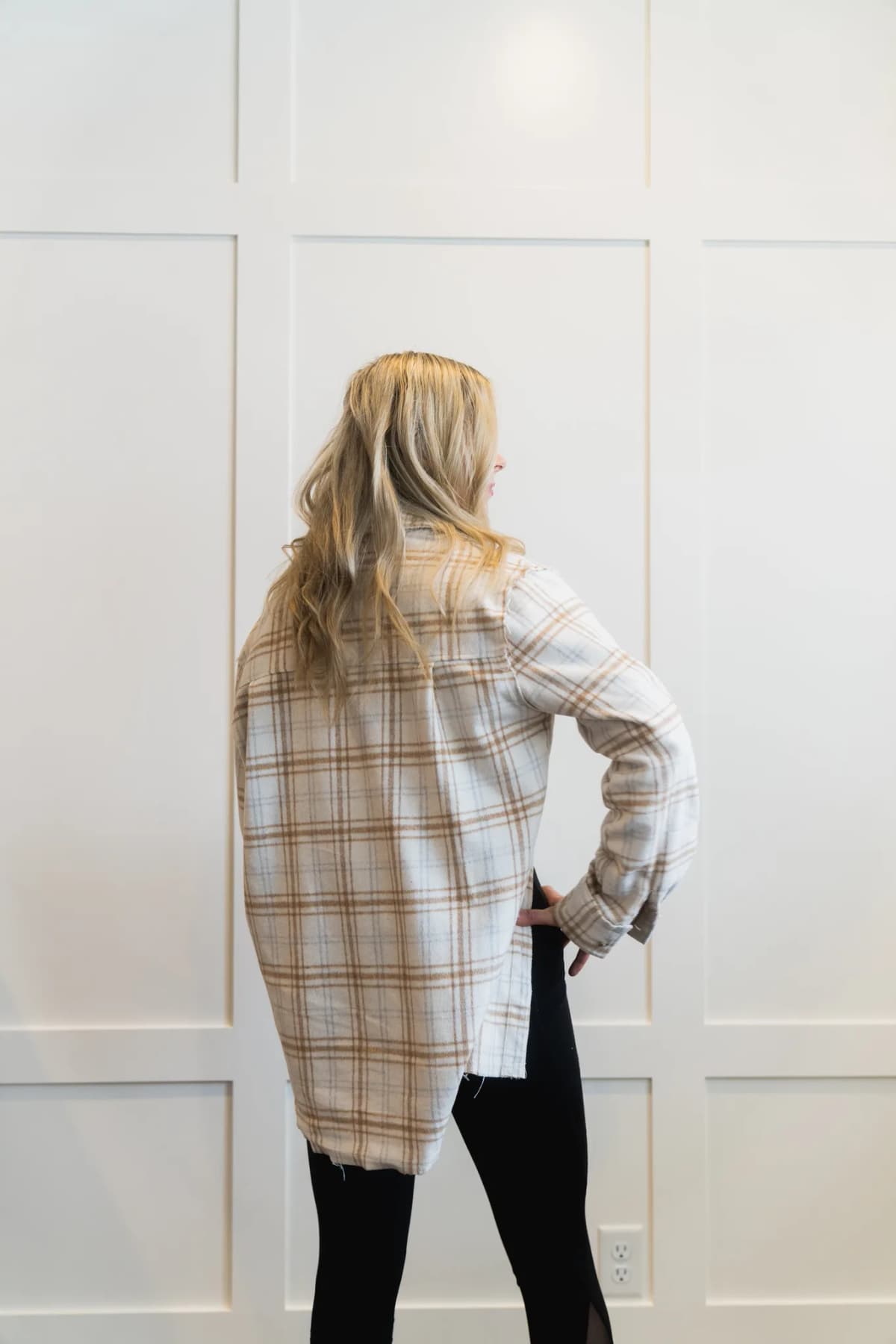 Button Down Fall Winter Plaid Shacket La Miel (Brown)