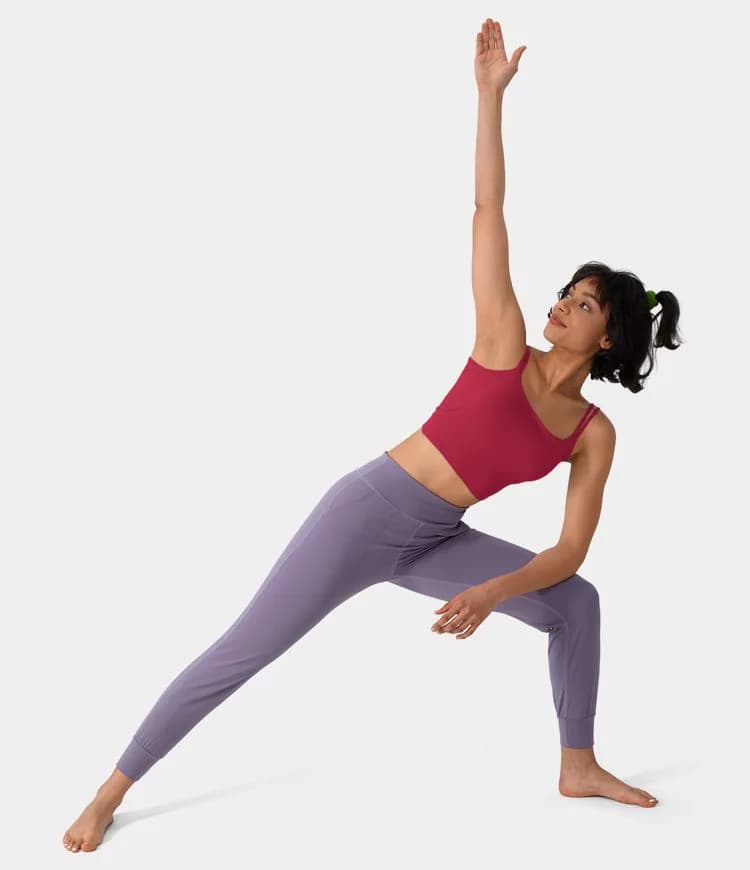 Double Straps Backless Twisted Cropped Yoga Tank Top Halara (Red)