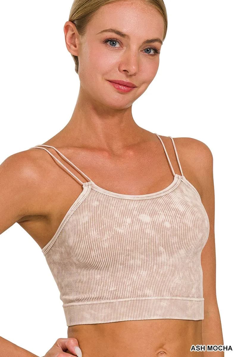 Washed Ribbed Seamless Double Strap Brami Zenana