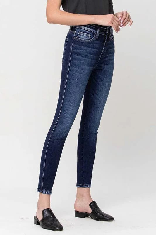 Catch The Breeze High Rise Forward Outseam Crop Skinny Jean by Flying Monkey
