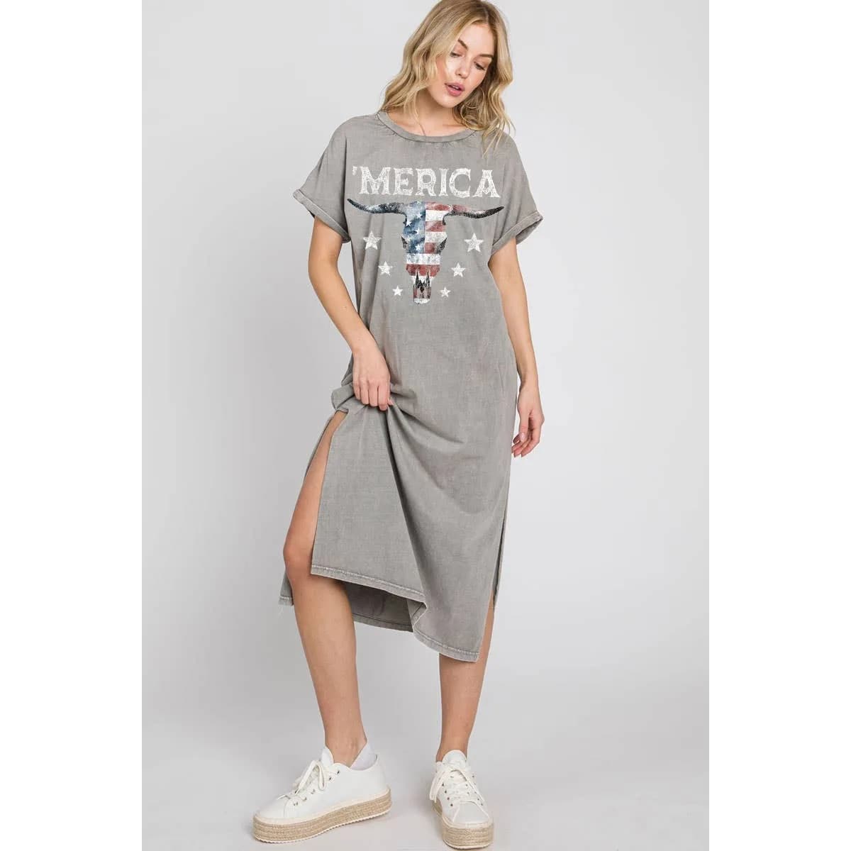 America Cow Skull Mineral Graphic Dress