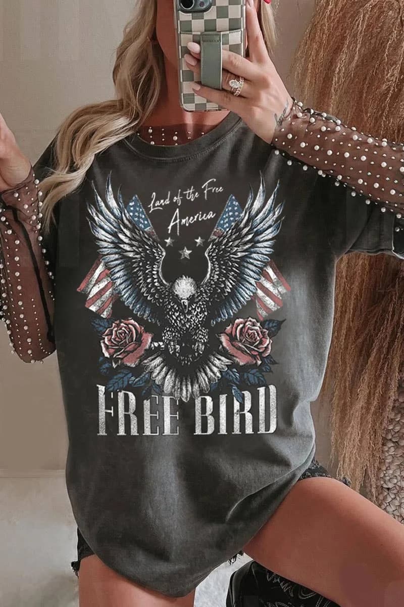 FREE BIRD AMERICA OVERSIZED MINERAL GRAPHIC TEE