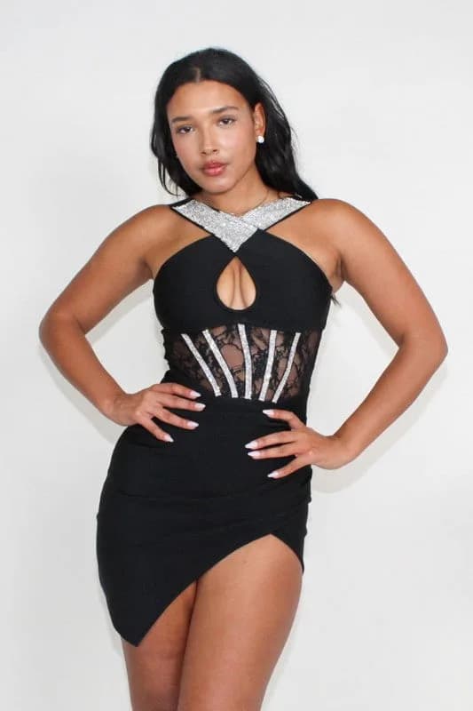 Athina Embellished Bandage Mini Dress