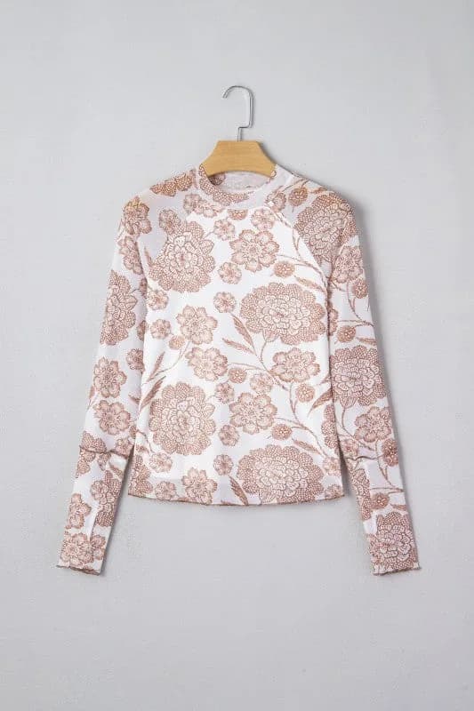 Floral Mesh Thumbhole Long Sleeve Top