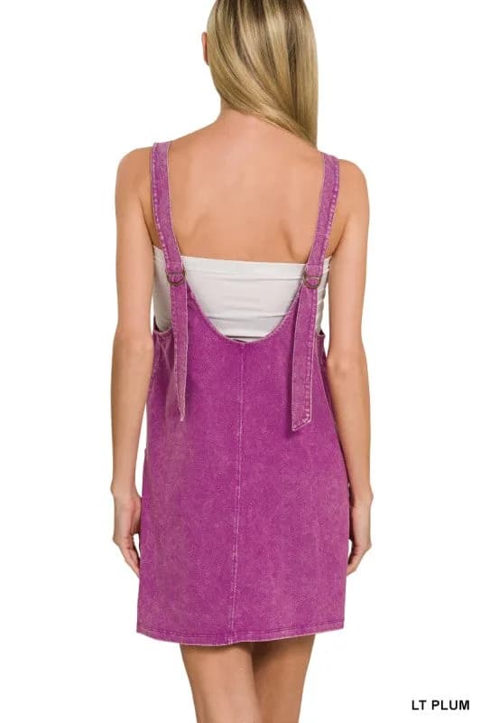 Acid Washed Adjustable Strap Overall Knit Mini Dress