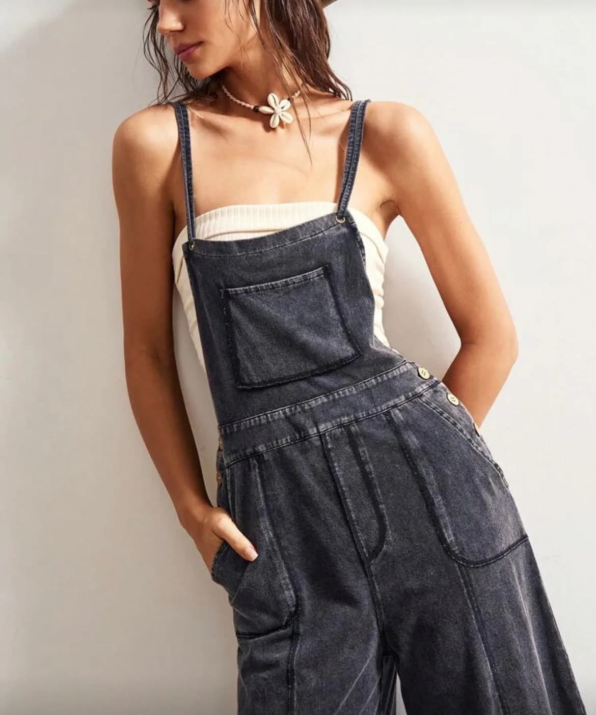 Distressed Mineral Washed Jumpsuit
