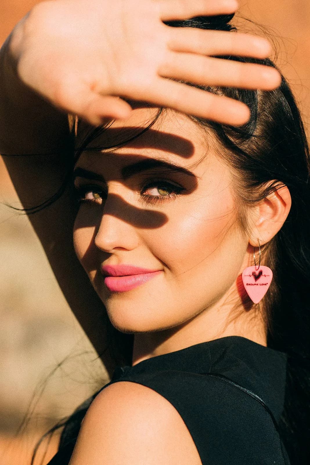Neon Pink Single Guitar Pick Earrings Groupie Love (Stainless Steel 25mm)