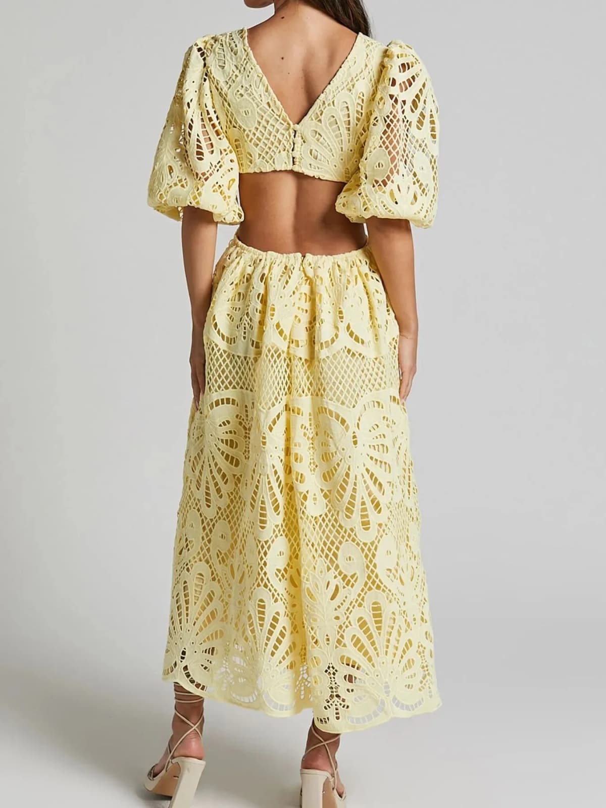 Cutout Back Lace Crochet V-Neck Dress Multiple Colors