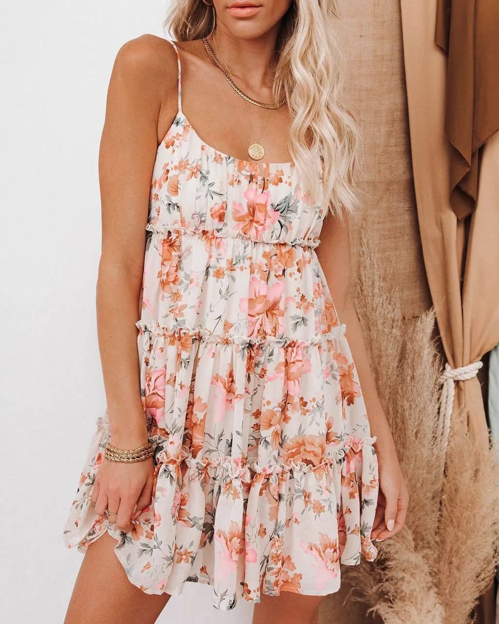 Floral Print Mini Chiffon Dress