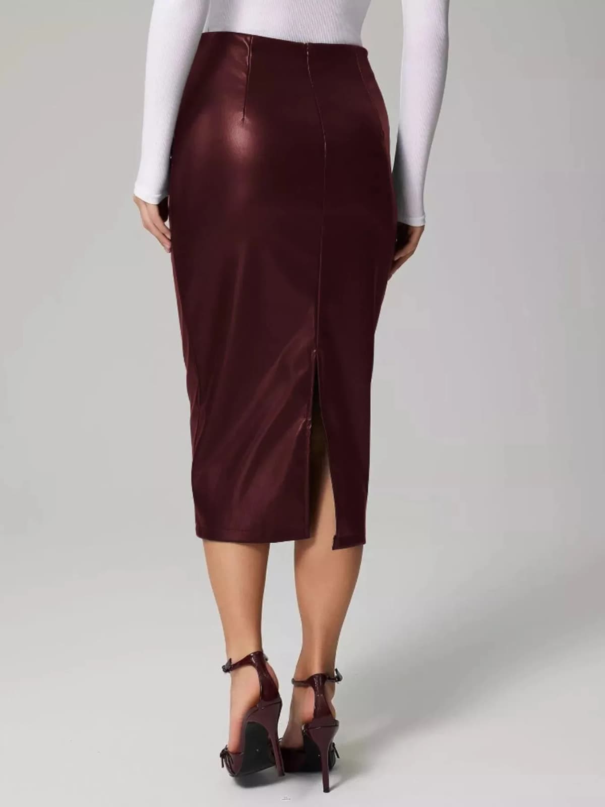 Slit Back Leather Skirt