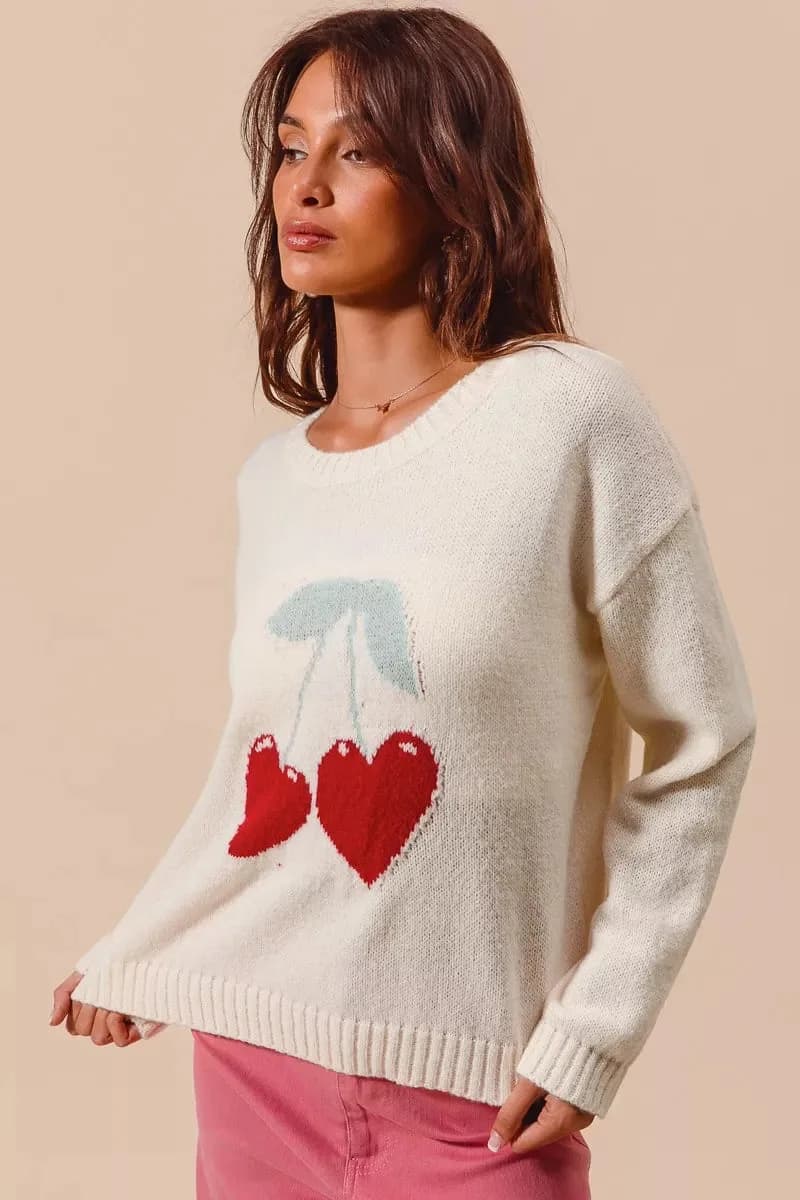 SO ME Heart Cherry Knitted Sweater Top