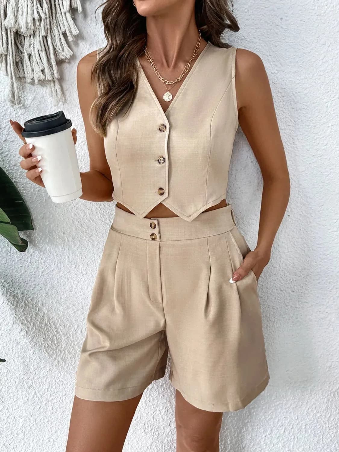 V-Neck Vest and Shorts Set