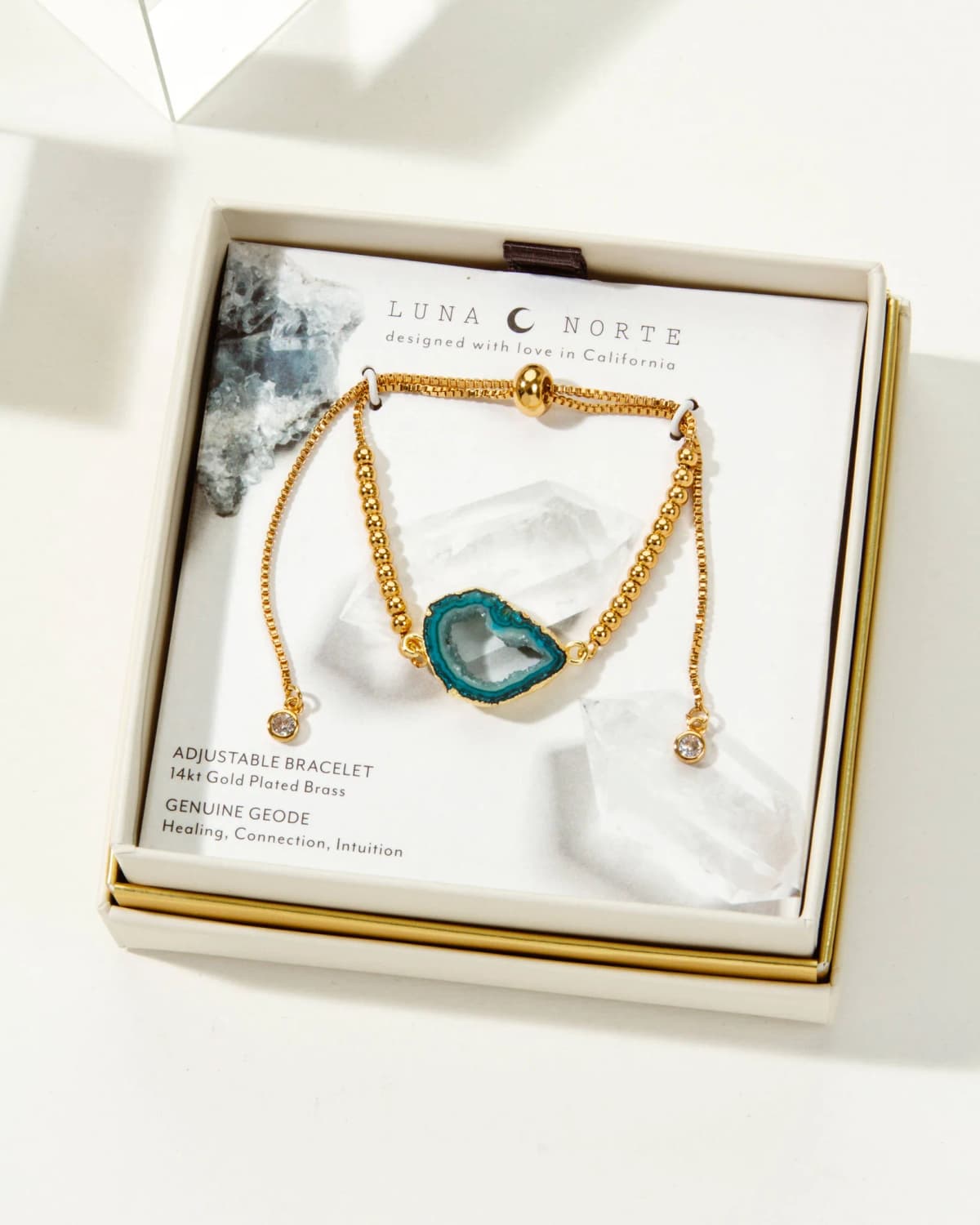 Luna Norte Golden Elements Adjustable Bracelet Teal Geode