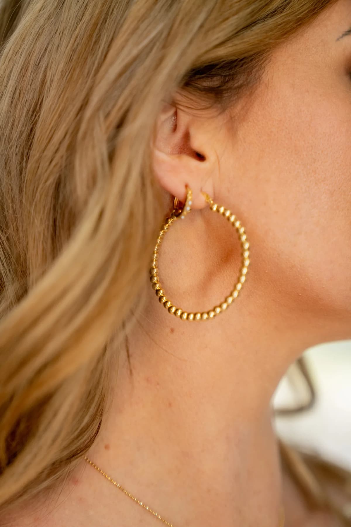 18k Gold Filled Beaded Hoop Earrings Luxus Accessories (40mm)