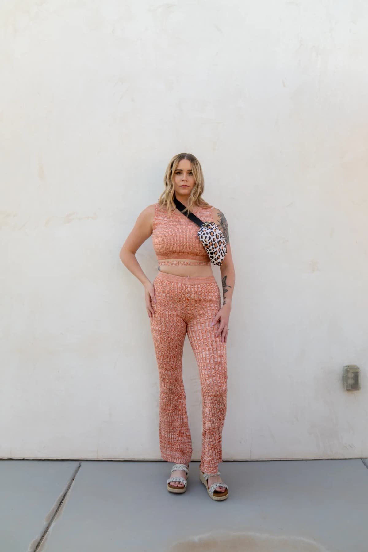 Rust Color Sweater Crop Top and Flared Pants Set by Blue Blush