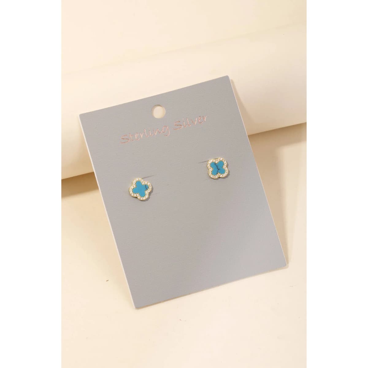 Sterling Silver Studded Clover Stud Earrings (Gold Turquoise)