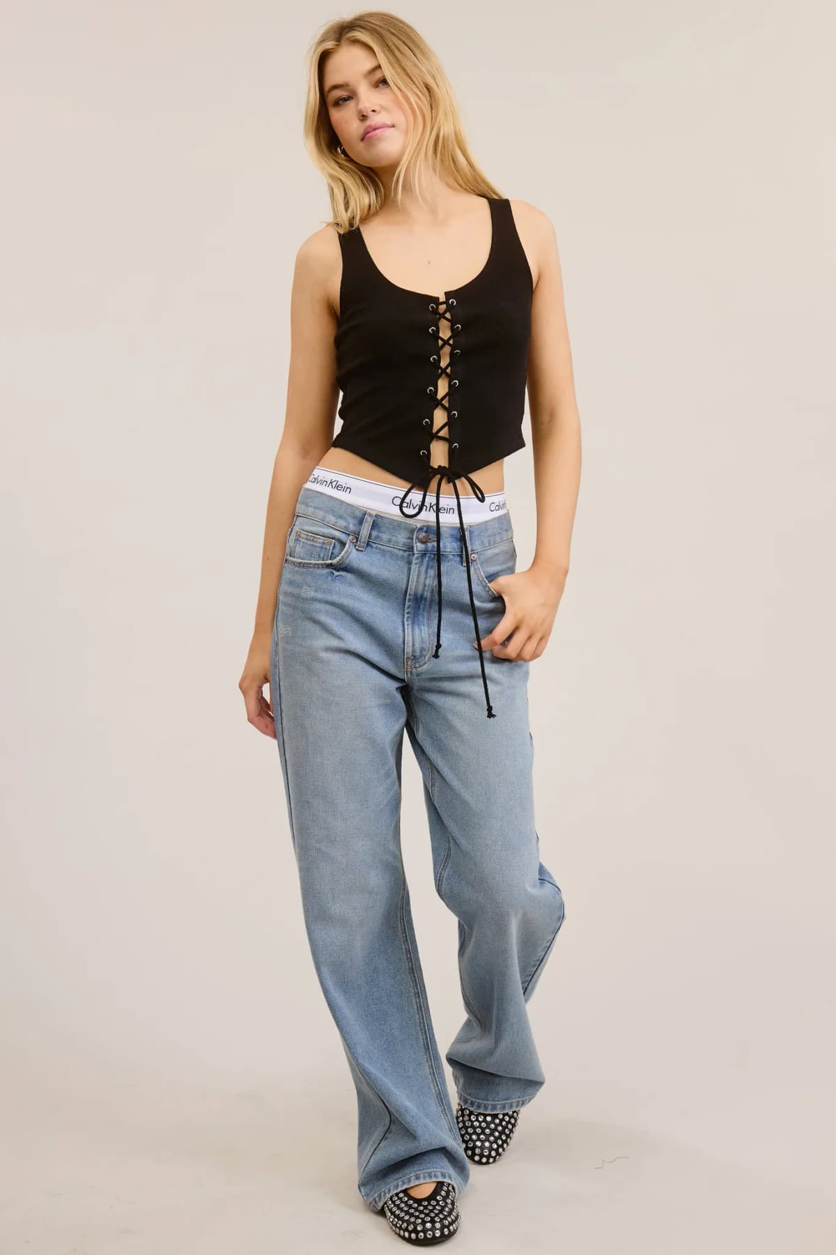 Scoop Neck Corset Lace Up Sleeveless Tank