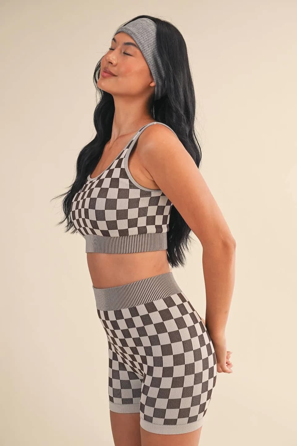Brown Checkmate Checkered Crop Two Piece Set by Kimberly C