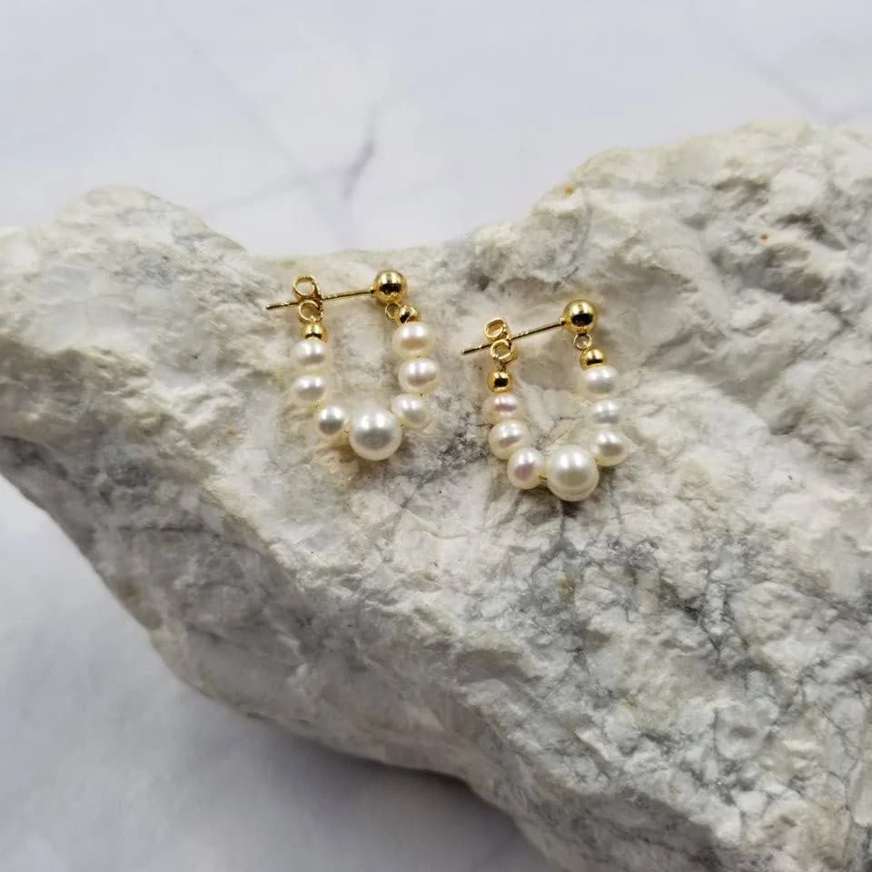 14k Gold Plated Freshwater Pearls Hoop Earrings