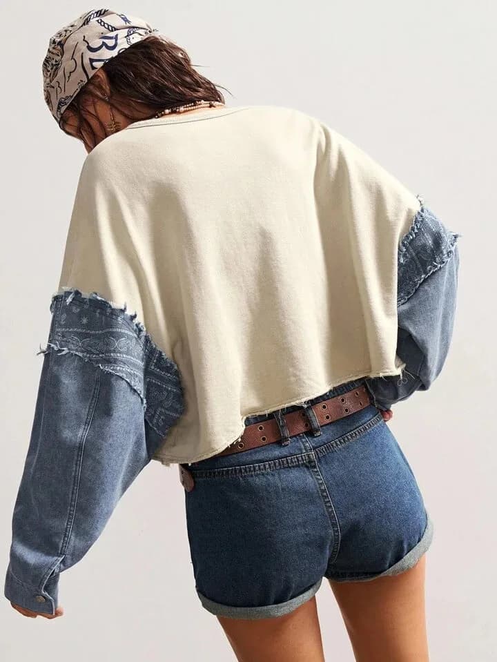 Flower Detail Sleeve Crop Shirt