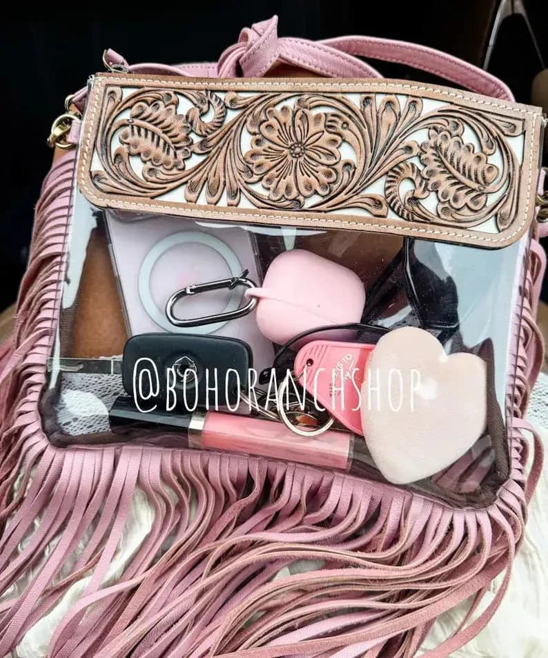 Hand Tooled Clear Purse Crossbody - Concert Game Day Stadium