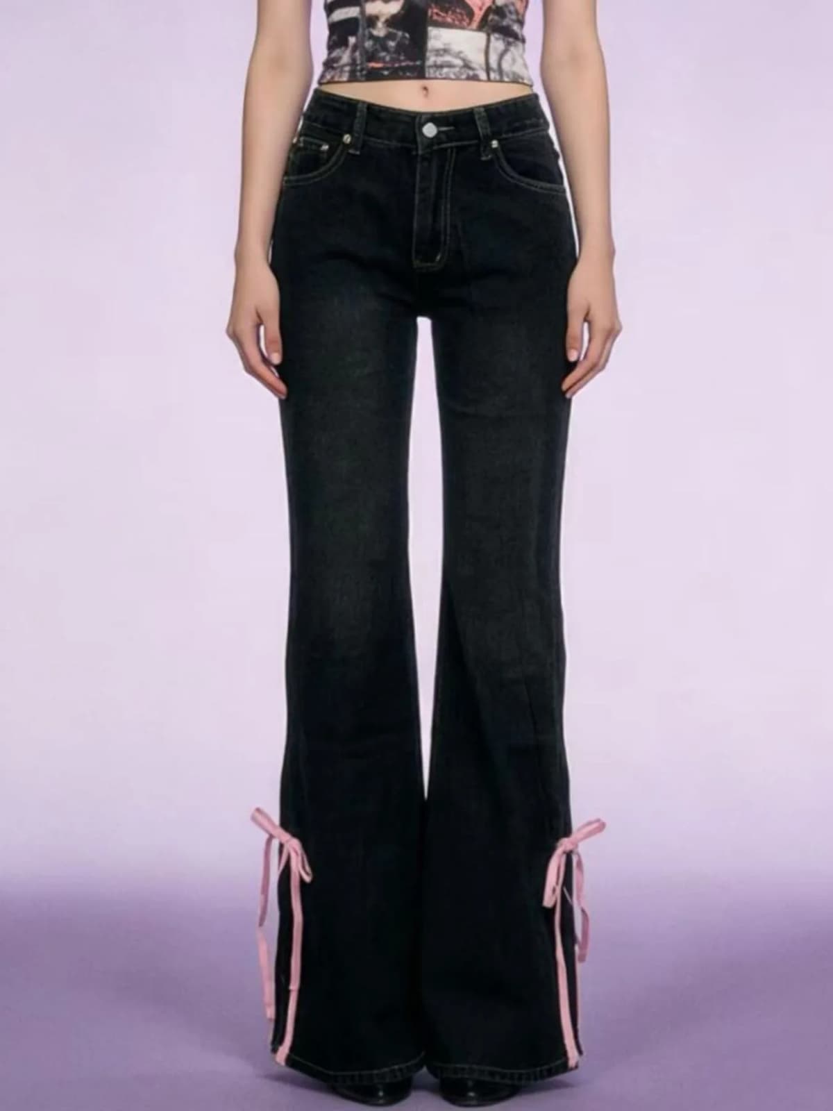 Ribbon Detail Flare Jeans