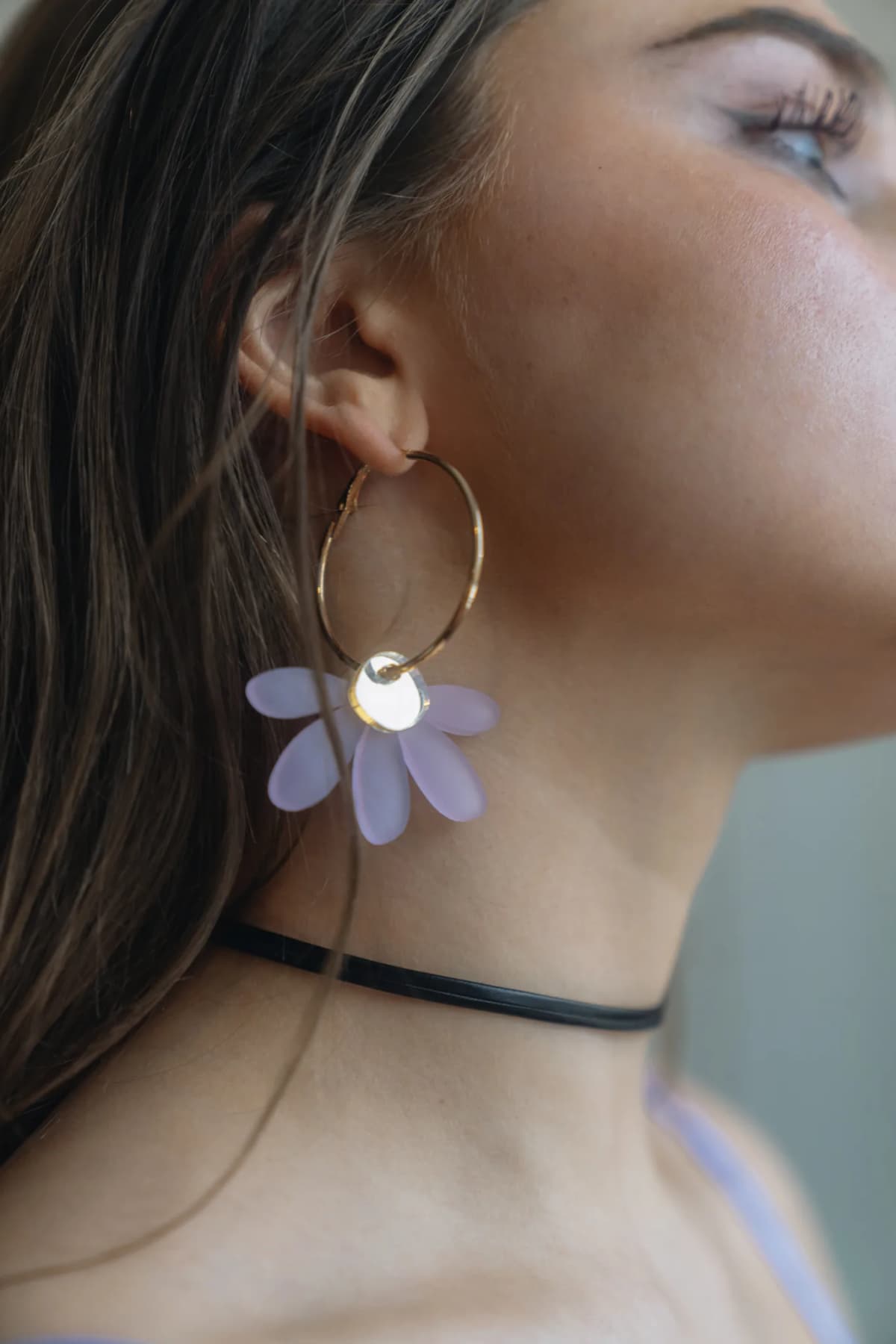 Jumbo Daisy Hoop Earrings Purple by Foxie Collective
