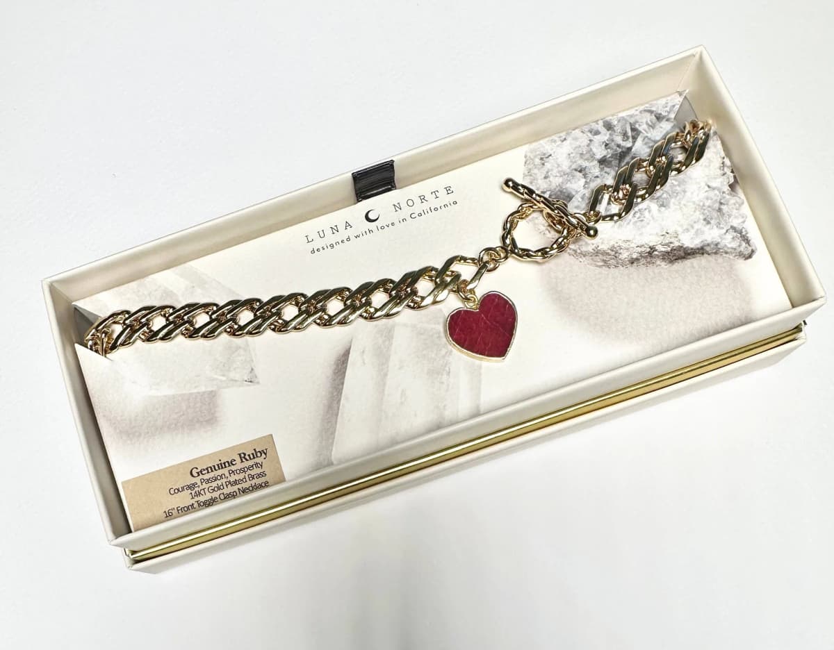 Luna Norte Heart of Gold Toggle Necklace - Ruby