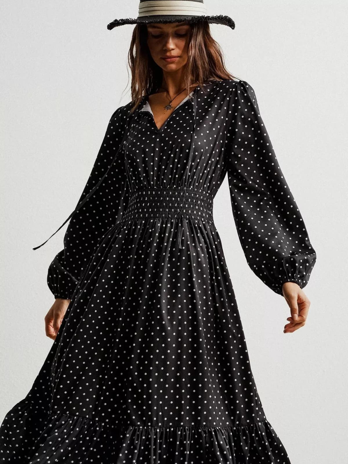Polka Dot Long Sleeve Maxi Dress