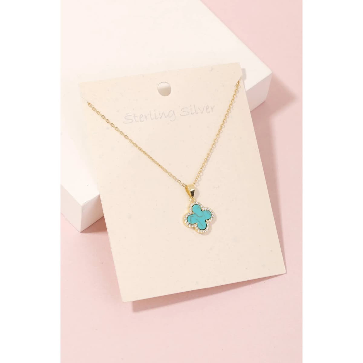 Sterling Silver Clover Pendant Necklace Anarchy Street (Gold Turquoise)