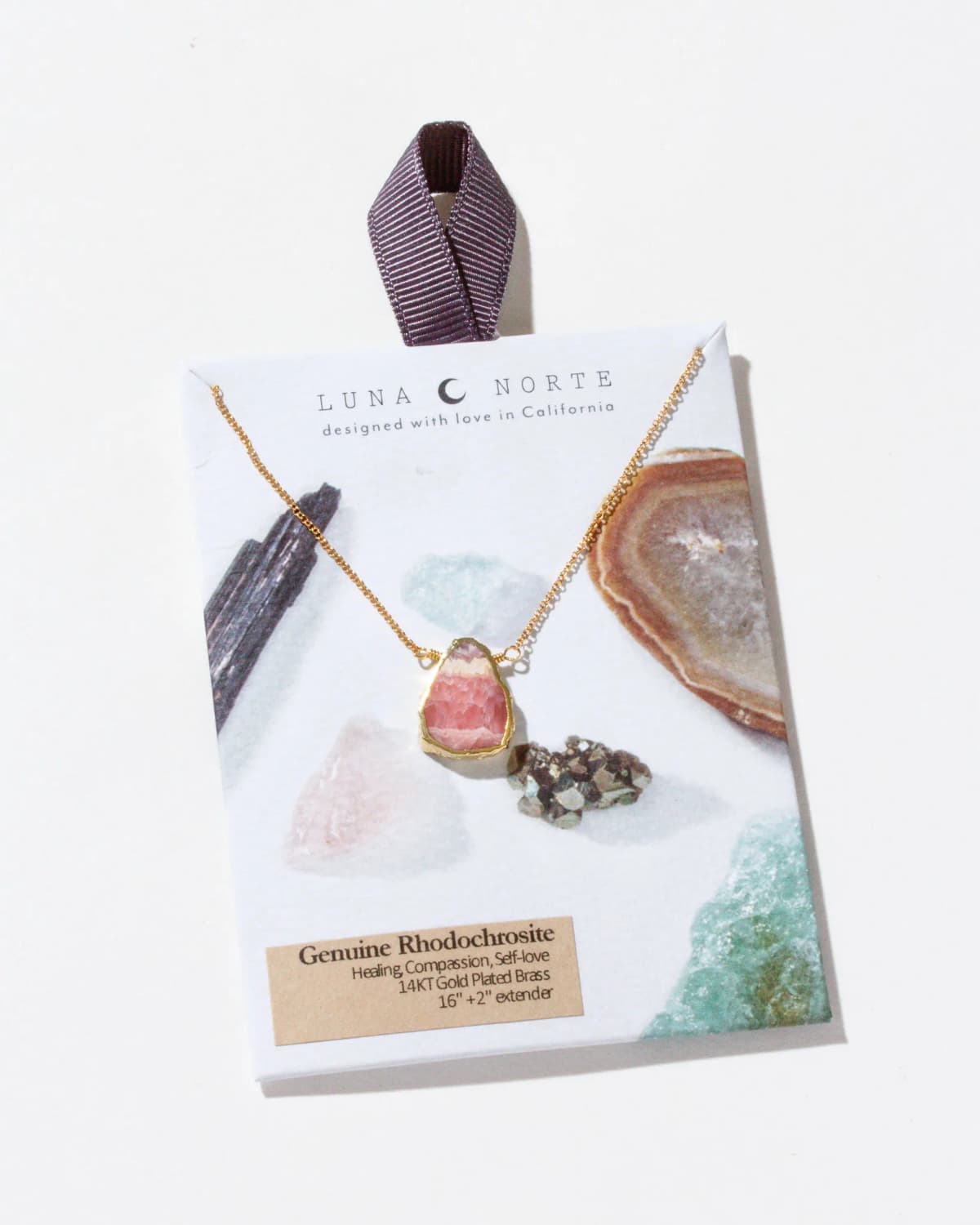 Luna Norte Earth, Wind and Fire Stone Necklace Gold- Rhodochrosite