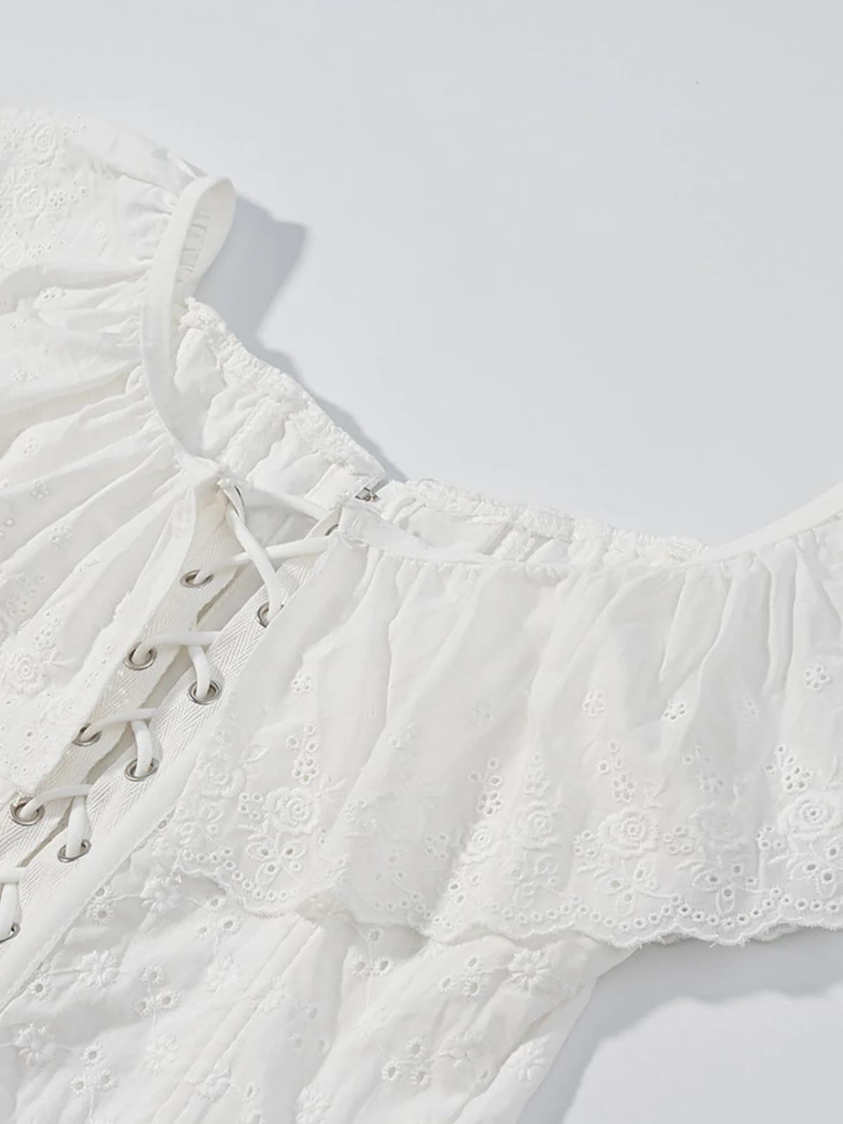 Lace Up Back Eyelet Ruffle Trim Tank