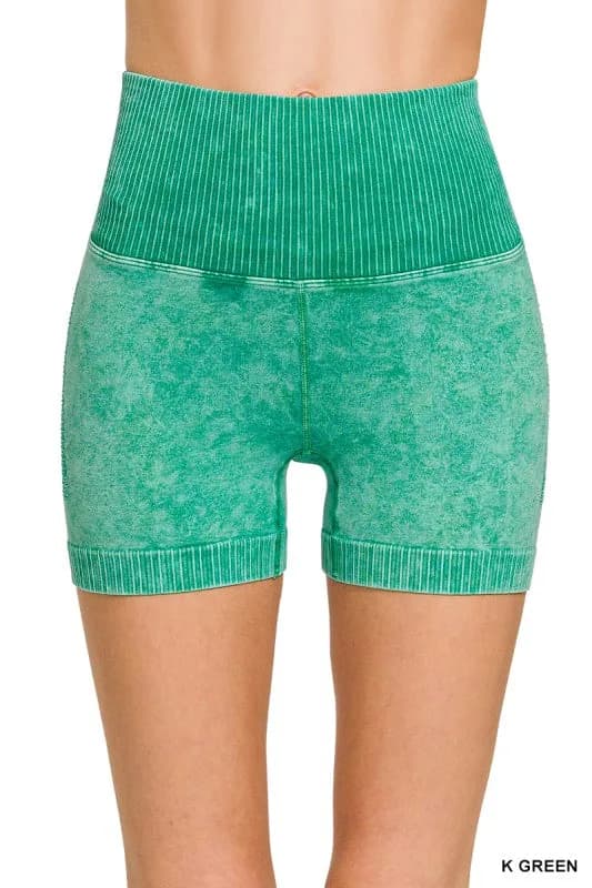 Zenana High Waisted Seamless Washed Shorts Multiple Colors!!