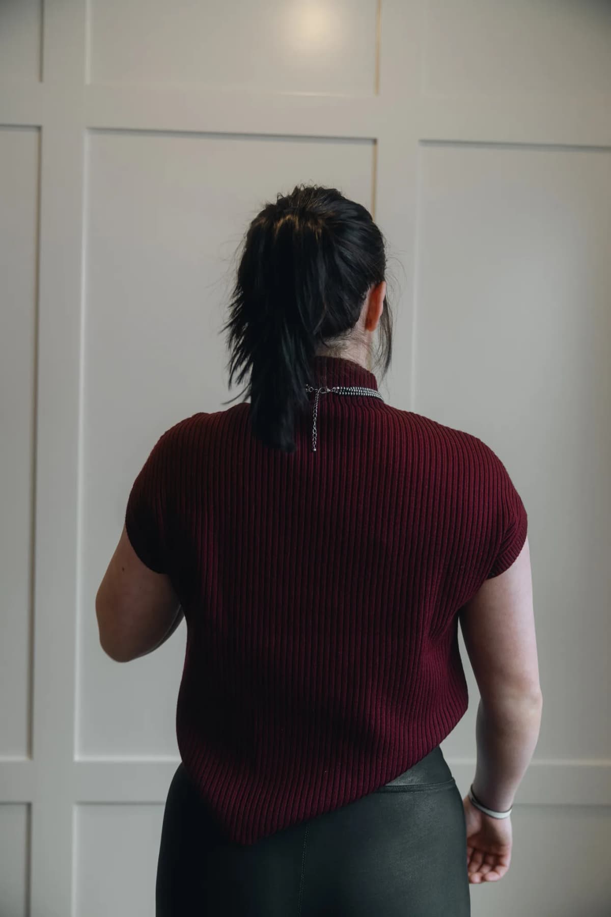 Mineral Red Patch Pocket Ribbed Knit Short Sleeve Sweater