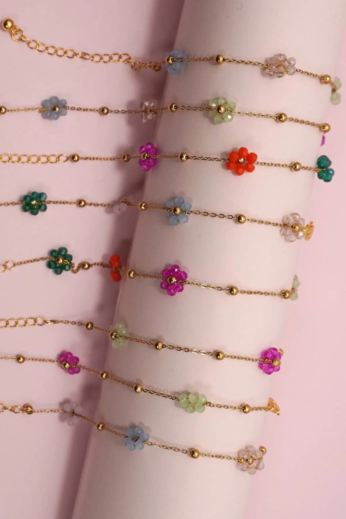 Summer Multi Beaded Flower Charm Bracelet