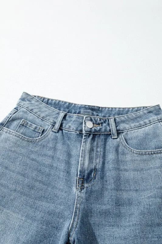 Solid Denim Embroidered Wide Leg Jeans