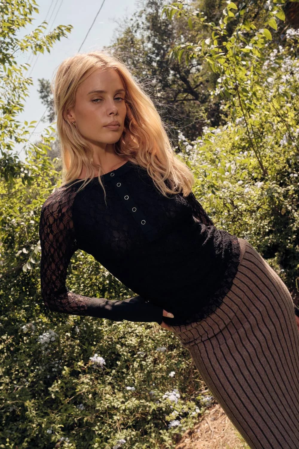 Floral Lace Raglan Sleeve Henley Top by Promesa