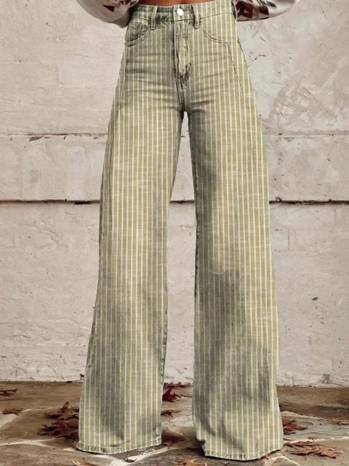 Striped High-Waisted Wide Leg Jeans