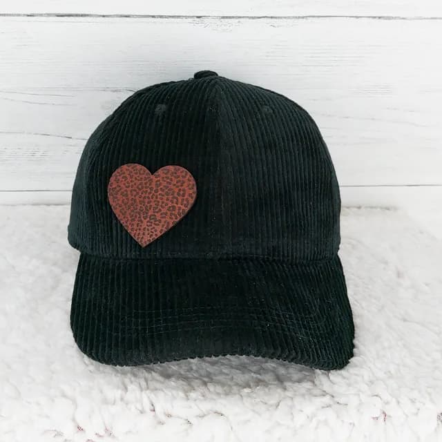 Corduroy Hat With Leopard Heart Leather Patch Trendy Tee Co