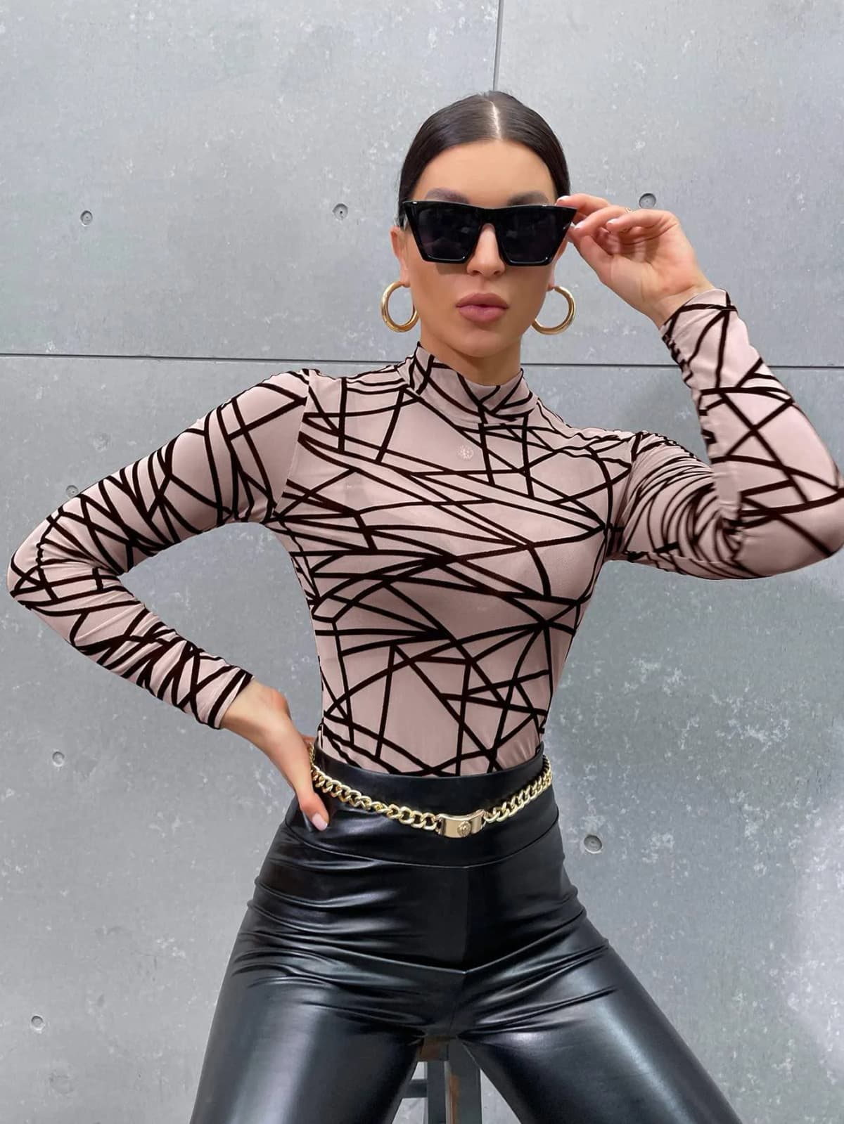Mock Neck Geo Print Top