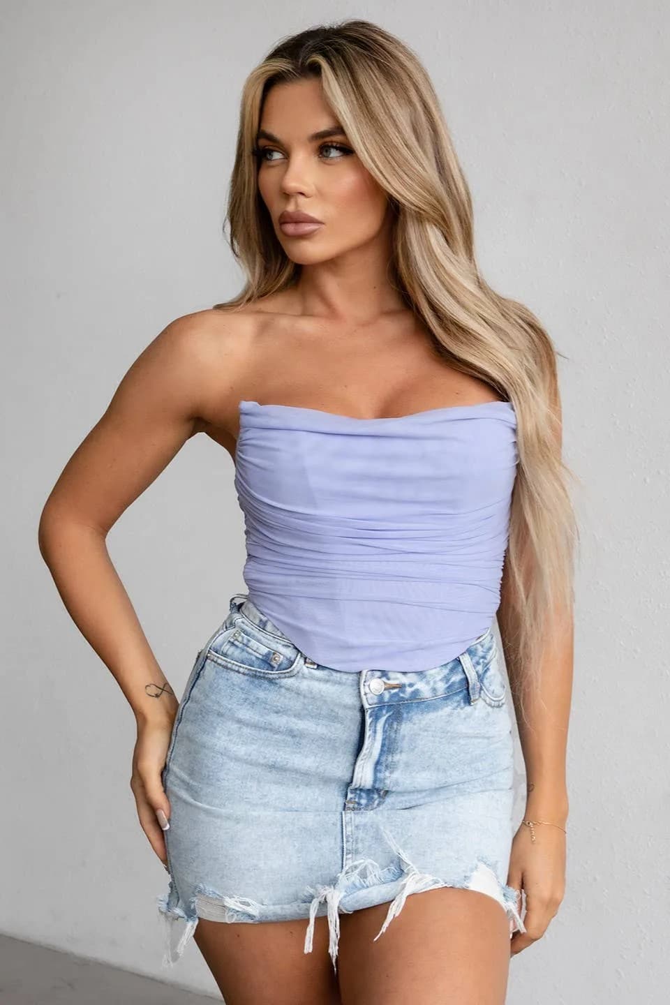 Mesh Corset Top Adjustable Lace Up Tie At Back Tictoc (Black)