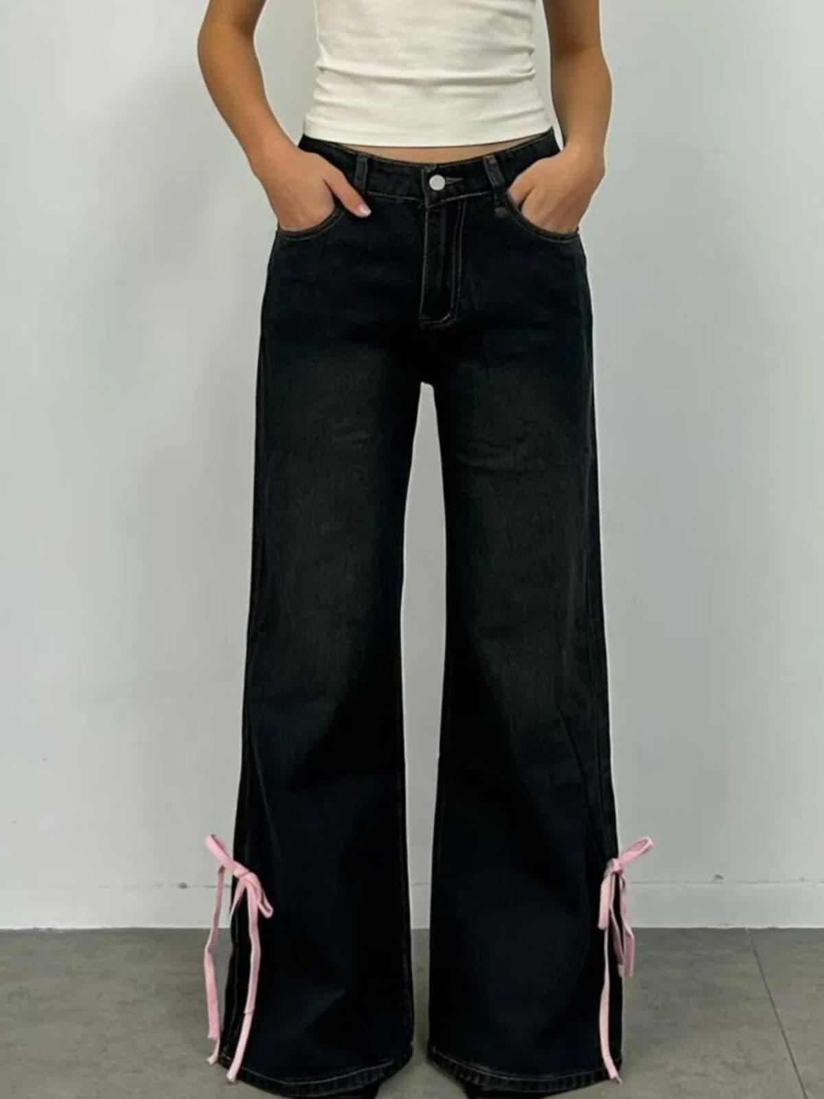 Ribbon Detail Flare Jeans