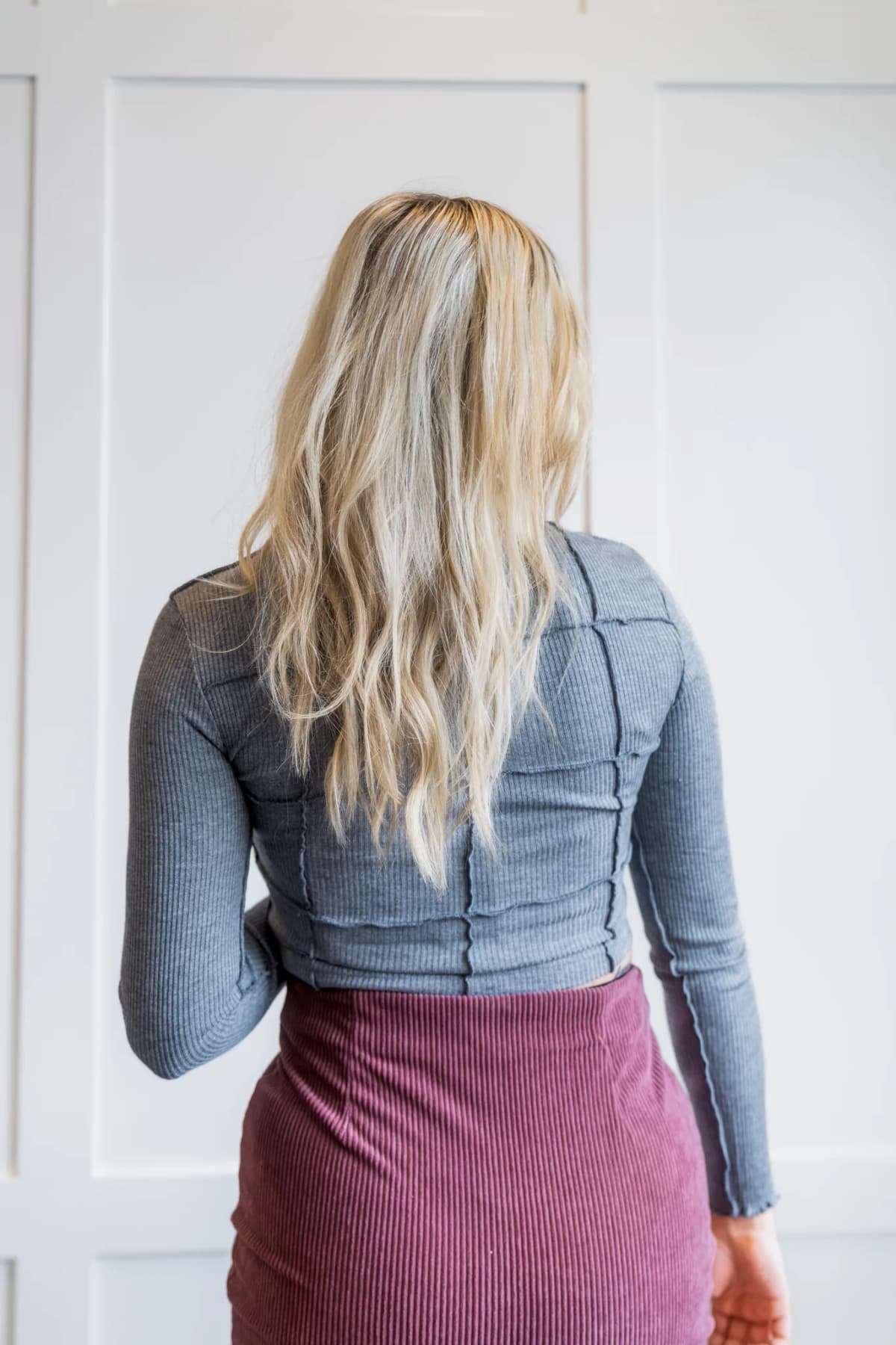 Round Neck Merrow Detail Crop Long Sleeve